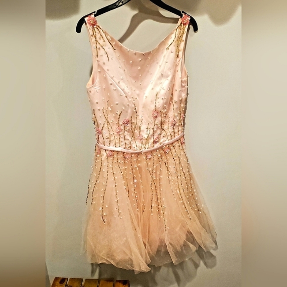Ada's Bridal Pale Pink Babydoll Bridal Shower Dress with Beaded Details